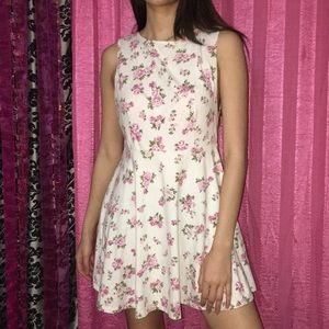 White Pink Floral Dress Backless Spring Casual